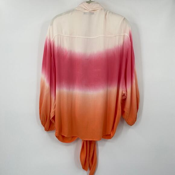 Young Fabulous & Broke Tie Front Top Ombré Dip Dye Pattern Pink Orange Womens L - Picture 5 of 8
